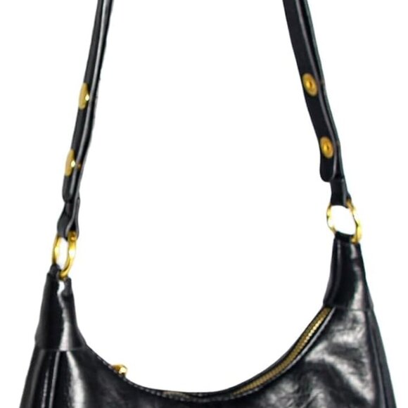 Waxed Leather Crossbody Bag For Women Small Vintage Crescent Hobo Purse - Picture 1 of 8